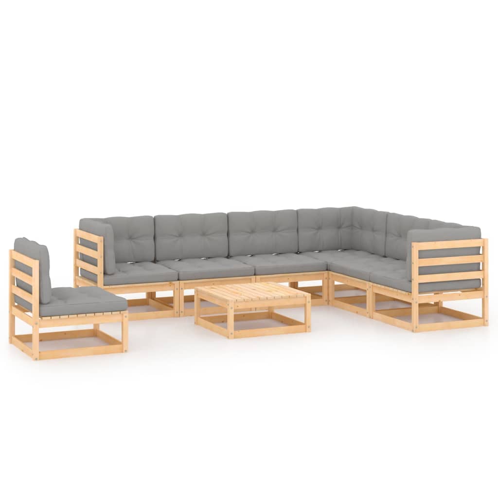 8-tlg. Garten-Lounge-Set mit Kissen Kiefer Massivholz